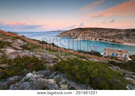 View Of The Harbour On Iraklia Island In Greece.