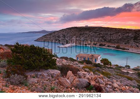 View Of The Harbour On Iraklia Island In Greece.