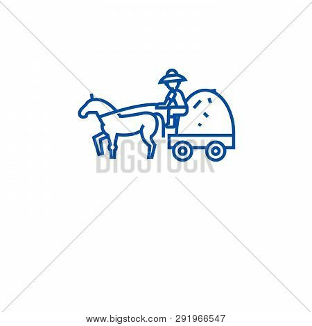 Farm Wagon With Straw Line Icon Concept. Farm Wagon With Straw Flat  Vector Symbol, Sign, Outline Il