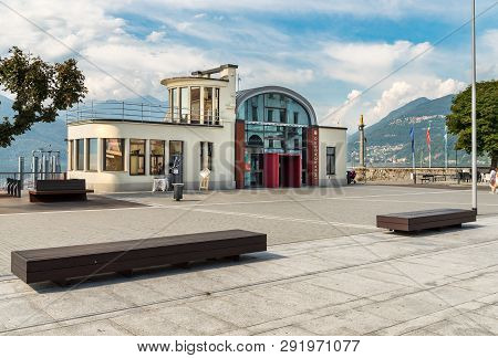 Luino, Varese, Italy - September 10, 2018: Cityscape With Imbarcadero On The Freedom Square In The C