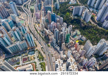 Tai Koo, Hong Kong 19 March 2019: Aerial view of Hong Kong city