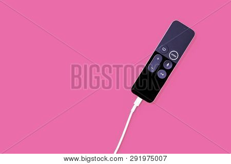 Rostov-on-don, Russia - December 20, 2018: New Apple Tv Media Streaming  Player Microconsole By Appl