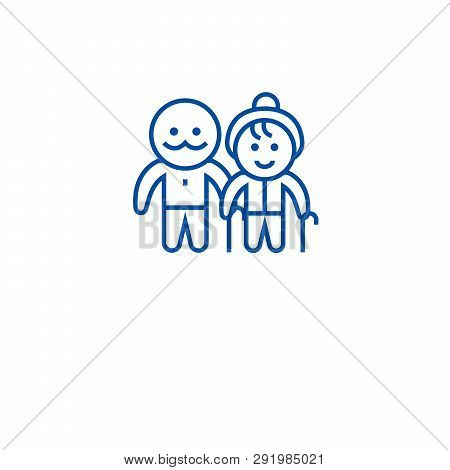 Happy Older Couple Line Icon Concept. Happy Older Couple Flat  Vector Symbol, Sign, Outline Illustra