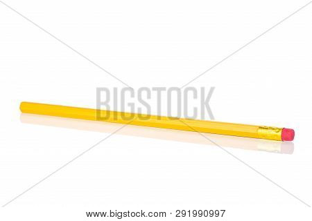 One Whole Unsharpened Yellow Pencil Isolated On White Background