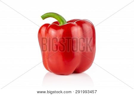 One Whole Bulgarian Red Bell Pepper Isolated On White Background