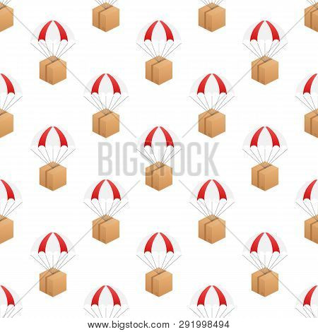 Web Banner For Delivery Services And E-commerce. Packages Are Flying On Parachutes. Vector Stock Ill