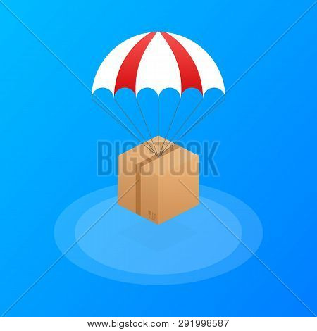 Web Banner For Delivery Services And E-commerce. Packages Are Flying On Parachutes. Vector Stock Ill