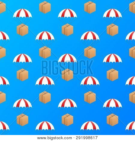 Web Banner For Delivery Services And E-commerce. Packages Are Flying On Parachutes. Vector Stock Ill