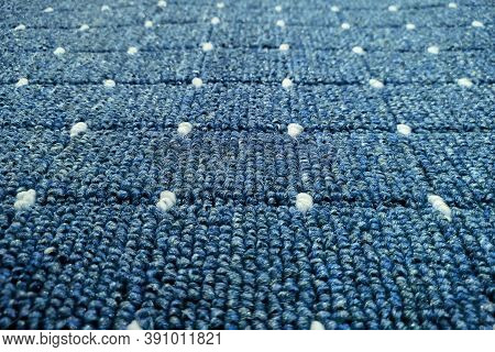 The Texture Of Knitted Rug From Squares Of Blue Color, Lifestyle
