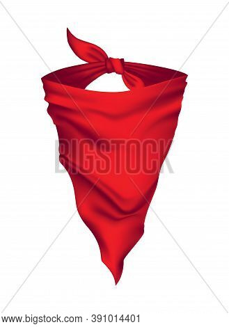 Red Realistic Bandana On Head. Youth Fashion Neck Scarf Or Cowboy Element Template. Headband For Bik