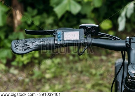 Bicycle Steering Wheel And Gear Shifting. E-bike.