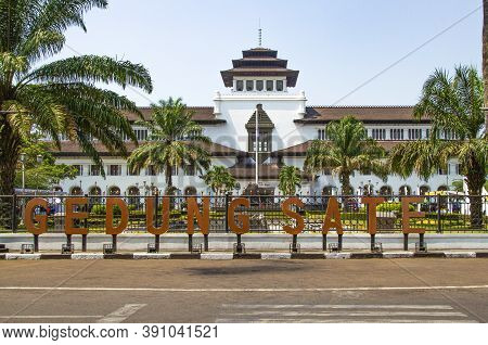 Bandung, West Java / Indonesia - 09/21/2019: The View Of Gedung Sate. Grand Dutch Colonial Administr