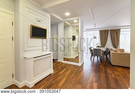 Spacious luxury hallway interior as a part of large studio apartment