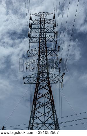 High Voltage Post Highvoltage Tower Sky Background.