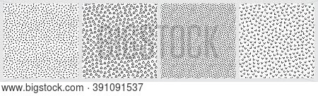 Set of black and white abstract texture patterns. Rice, sprinkles, spots, marks, triangles, arrows, corners seamless patterns on white background.