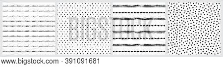 Set of abstract black and white ethnic, geometric and floral patterns. Hand drawn triangles, minimalistic flowers, bead stripes in a modern Scandinavian style.
