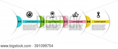 Set Line Stop Marijuana, Location And, Cup Tea With And Test Tube. Business Infographic Template. Ve