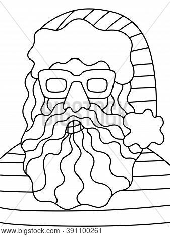 Tropical Santa Claus Coloring Page For Kids And Adults Stock Vector Illustration. Funny Smiling Sant