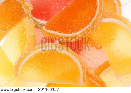 A Bunch Of Colored Marmalade With Sugar. Delicious Dessert