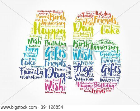 Happy 46th Birthday Word Cloud, Holiday Concept Background