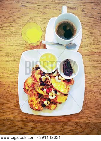 Homemade french toast with Butter (Pain perdu) and Ice cream