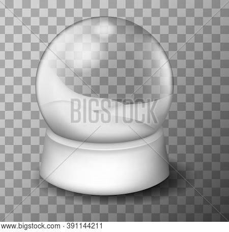 Christmas Globe With Snow. Glass Christmas Sphere In Realistic Style. Waterglobes With Flying Inside