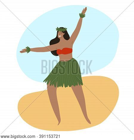 Hawaiian Dancer On The Beach Smiling And Dancing
