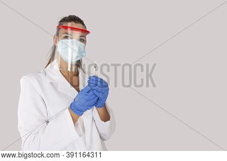 Closeup Photo Of Attractive Serious Infection Disease Doctor After Surgery Operation Wear Medical Go