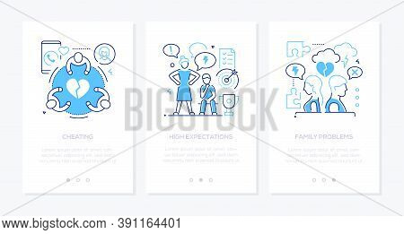 Family Psychological Problems Line Design Style Web Banners