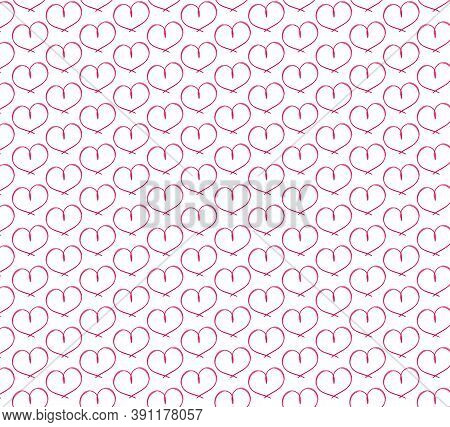 Vector Seamless Pattern Of Hand-drawn Red Hearts