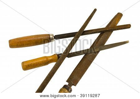 Retro Rusty škrabací souboru nástroj izolované na bílém