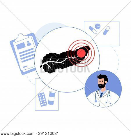 Pain Or Inflammation In Pancreas Icon. Gastrointestinal Clinic Logo. Doctor Appointment, Treatment A
