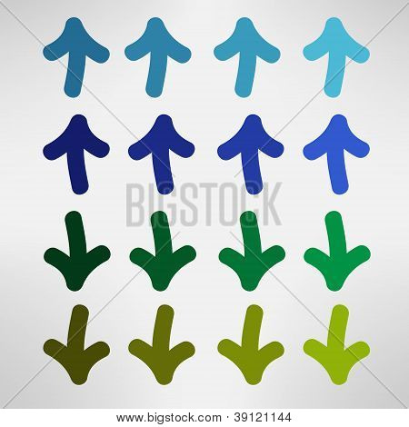 Main bleue et verte tiré des flèches