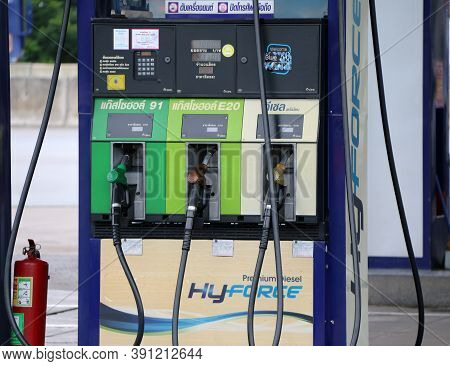Pathumthani, Thailand July 10, 2017: Gas Dispenser Of Ptt Gas Station . (ptt : Petroleum Authority O