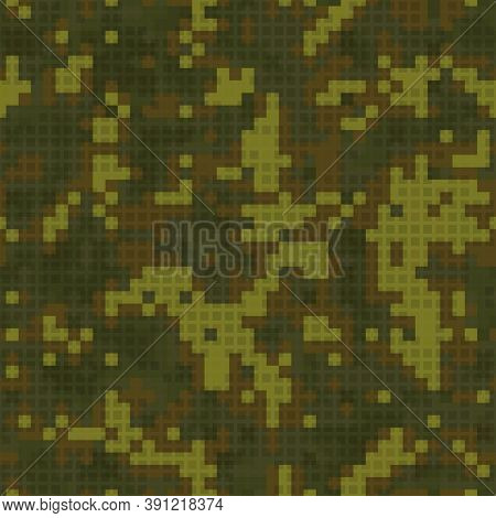 Military Camouflage Seamless Pattern. Urban Digital Pixel Style.