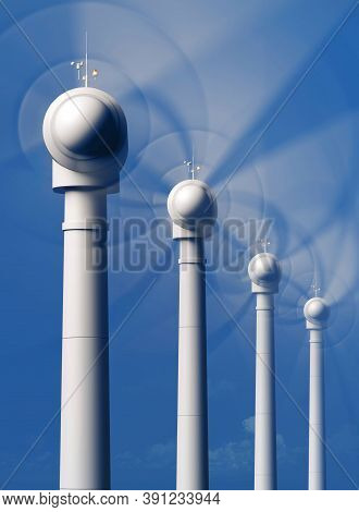 Wind Turbines. Power Plant With Wind Turbine, Clean Energy Generator Wind Turbine In Wind Farm.