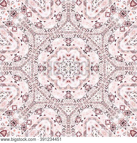 Classic Seamless Ornament With Geometric Elements Composition. Graphic Traditional Motif. Canvas Pri