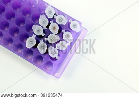 Micro Centrifuge Tube With Blood Sample In Solution, For Testing Anti-biotic With Tips Micropipette 