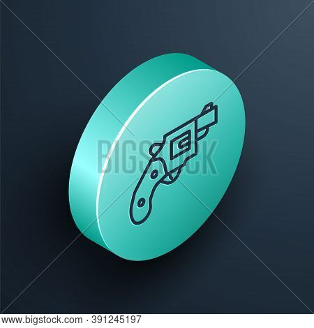 Isometric Line Small Gun Revolver Icon Isolated On Black Background. Pocket Pistol For Self-defense.