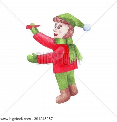 Little Christmas Gnome Puts Carrot Nose To Invisible Sowman