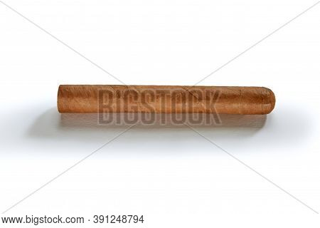 Close Up View Of Nice Robusto Cuban Cigar On White Back