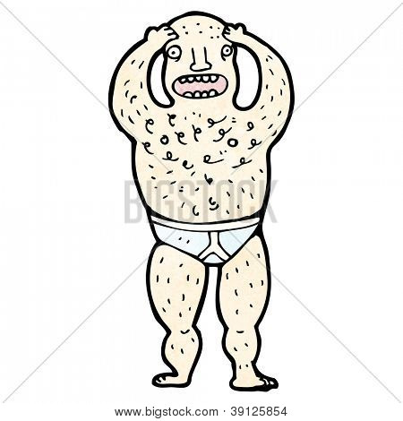속옷에 만화 털이 많은 남자
