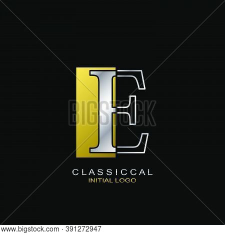 Classical Initial  Letter E Logo Icon, Vector Design Concept Rectangle Geometric Shape With Outline 