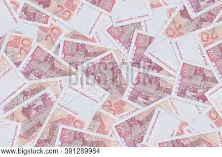 20 Croatian Kuna Bills Lies In Big Pile. Rich Life Conceptual Background