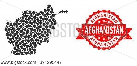 Pin Collage Map Of Afghanistan And Grunge Ribbon Seal. Red Stamp Seal Has Afghanistan Text Inside Ri