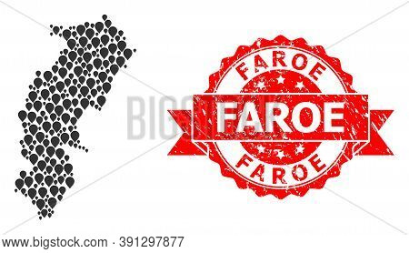 Pinpoint Mosaic Map Of Chhattisgarh State And Grunge Ribbon Stamp. Red Stamp Seal Has Faroe Tag Insi