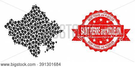 Pointer Collage Map Of Rajasthan State And Grunge Ribbon Seal. Red Stamp Seal Includes Saint Pierre 