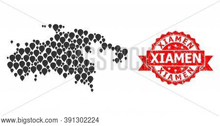 Pin Collage Map Of Saint John Island And Grunge Ribbon Seal. Red Seal Includes Xiamen Title Inside R