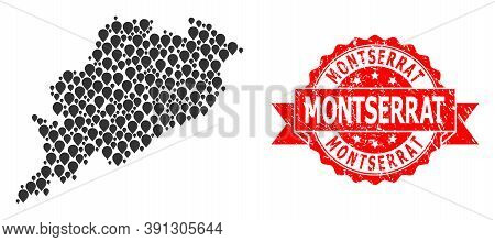 Target Collage Map Of Odisha State And Grunge Ribbon Stamp. Red Stamp Includes Montserrat Tag Inside