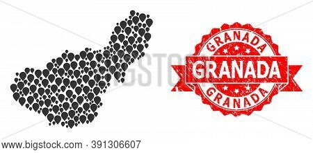 Target Collage Map Of Granada Province And Grunge Ribbon Seal. Red Stamp Seal Contains Granada Text 